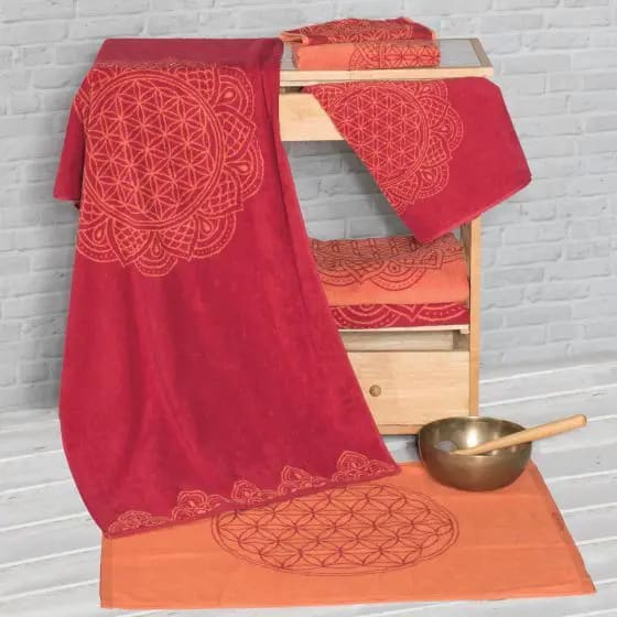 Spirit of OM Terry towels Happy Flower of Life (red coral)